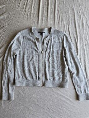 Banana Republic Gray Textured Chevron Zip-Front Knit Cardigan Sweater M